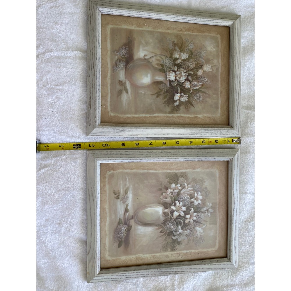 Unbranded Framed Floral Prints Set 2 9x11 Neutral Cottagecore Vintage Wall Art